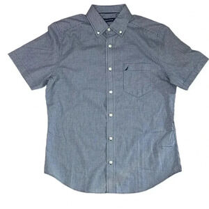 Nautica navy and white gingham button down shirt sz M
